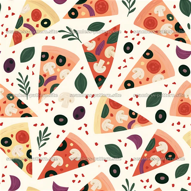 Colorful pizza slice seamless pattern with toppings — seamless tileable pattern