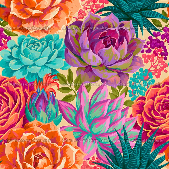 Colorful Succulent Floral Seamless Pattern — seamless tileable pattern