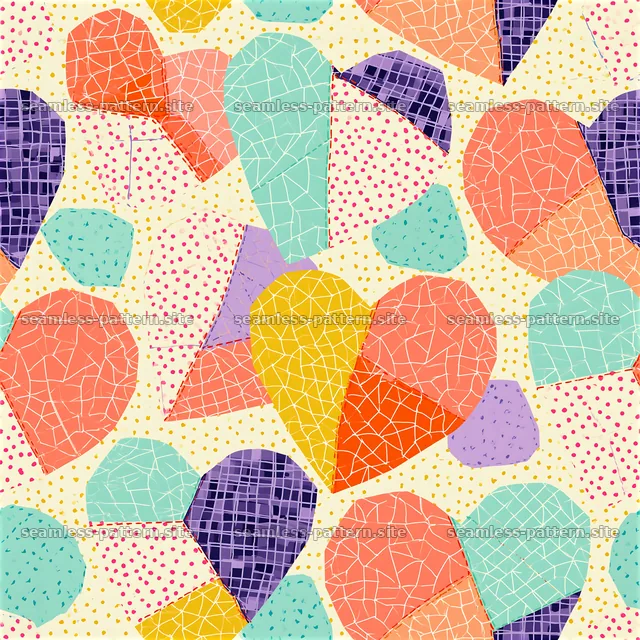 Colorful heart patchwork pattern for fabric and wallpaper design — seamless tileable pattern