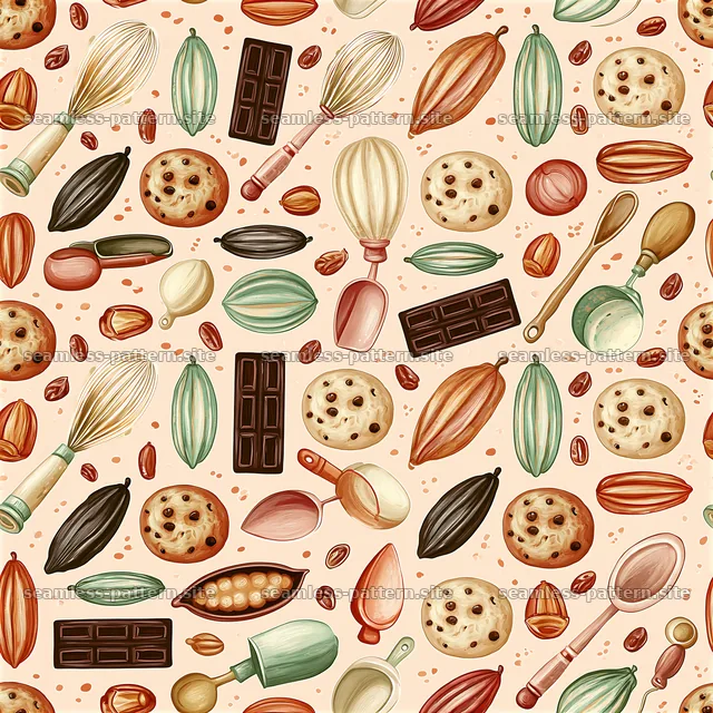 Colorful baking tools and ingredients in seamless pattern design — seamless tileable pattern