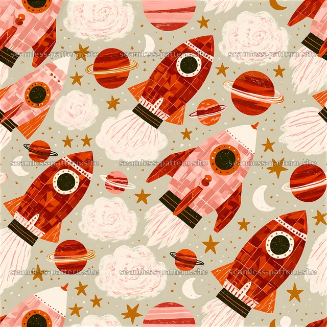 Colorful rockets and planets seamless pattern for kids — seamless tileable pattern