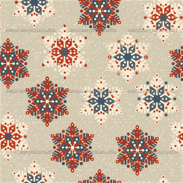 Festive red and blue snowflake seamless pattern — seamless tileable pattern