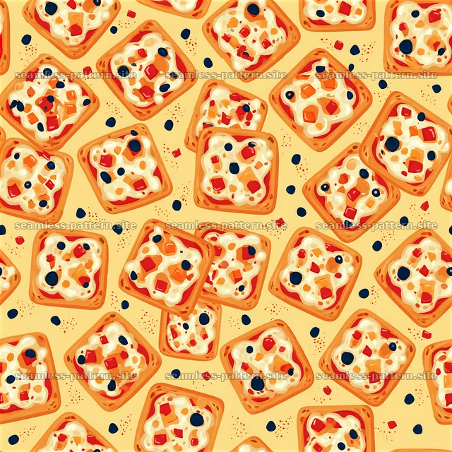 Colorful seamless pizza pattern with squares on a light background — seamless tileable pattern