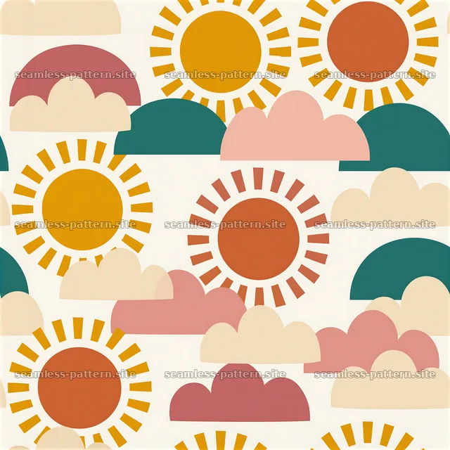 Cute Sunshine and Rainbow Cloud Seamless Pattern — seamless tileable pattern