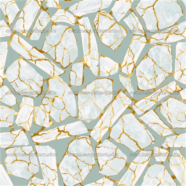 Gold quartz veins seamless pattern on light green background — seamless tileable pattern