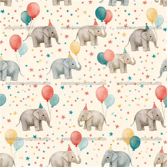 Birthday Elephants with Balloons Seamless Pattern — seamless tileable pattern