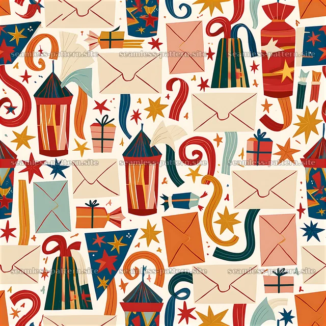 Festive Birthday Gift and Envelope Seamless Pattern — seamless tileable pattern