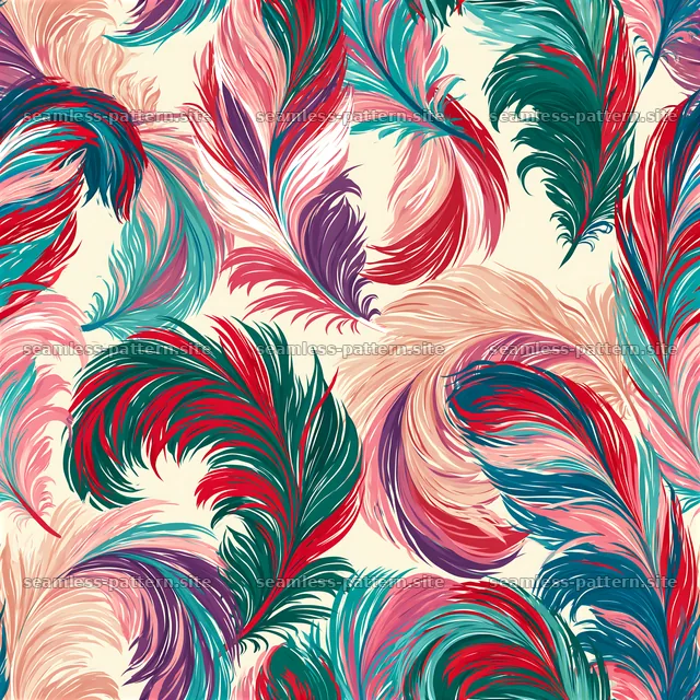 Colorful seamless pattern of abstract feathers in various shapes — seamless tileable pattern