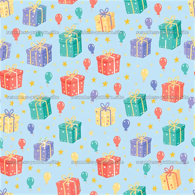 Colorful gifts and balloons in seamless pattern design — seamless tileable pattern