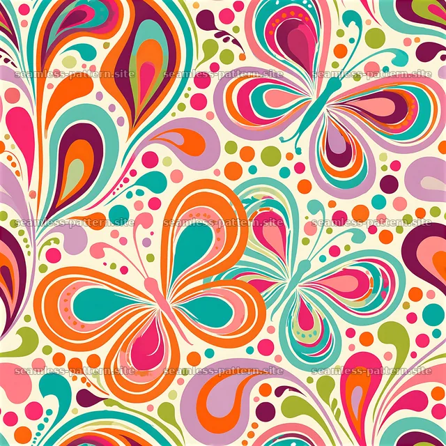 Colorful butterflies and swirls in a seamless pattern design — seamless tileable pattern