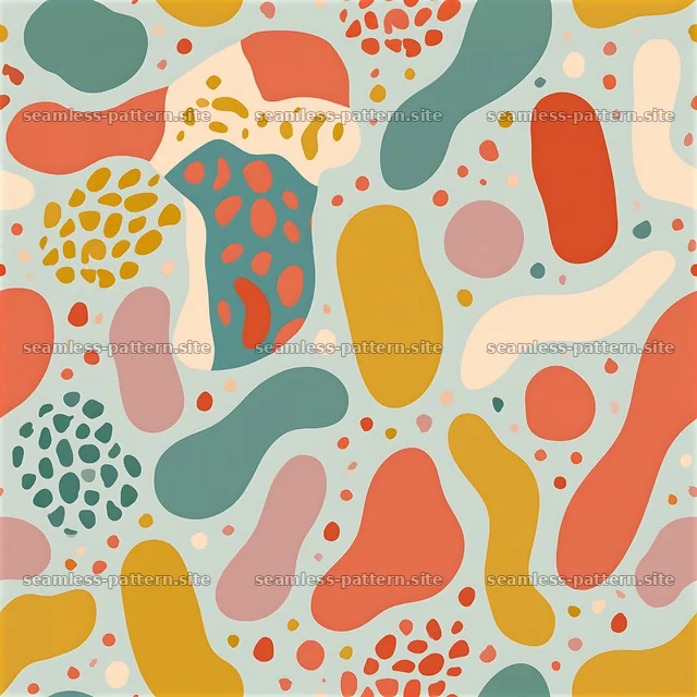 Organic shapes in bright colors on a soft background pattern — seamless tileable pattern