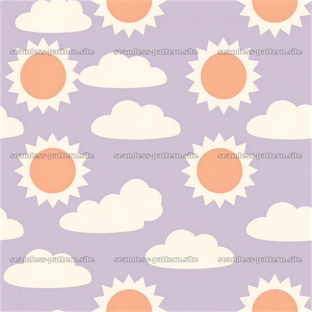 Cute sun and cloud seamless pattern with pastel colors in a playful style — seamless tileable pattern