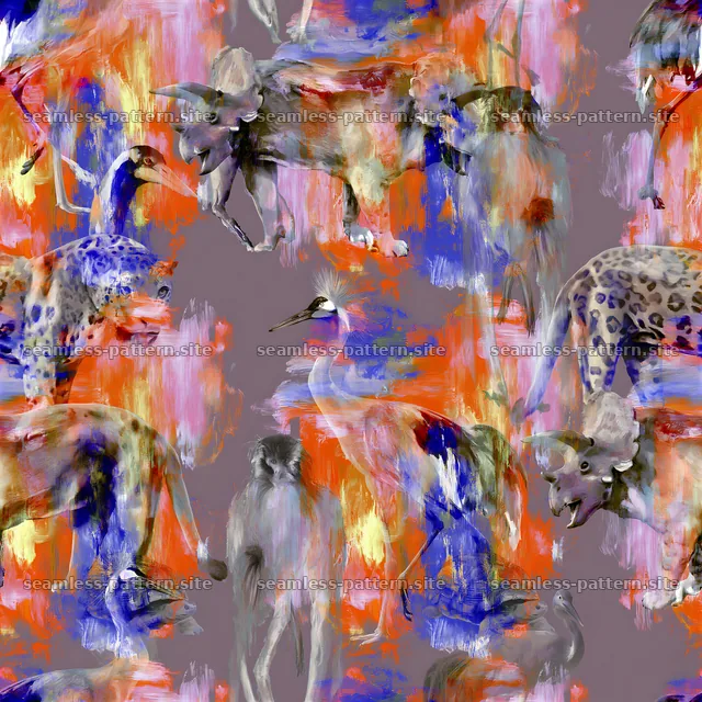 Funky Animal Tileable Pattern with Colorful Brushstrokes — seamless tileable pattern