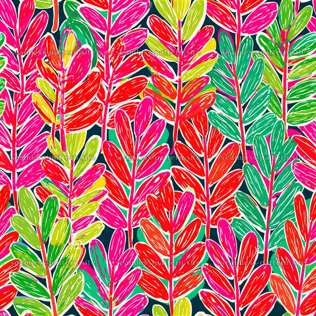 Colorful leaf pattern with bold hues and a rich layout — seamless tileable pattern