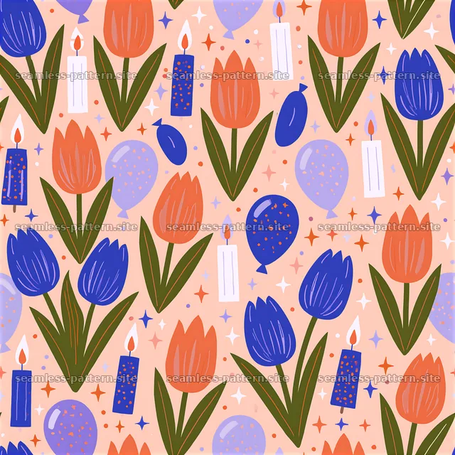 Colorful floral and candle seamless pattern for celebrations — seamless tileable pattern