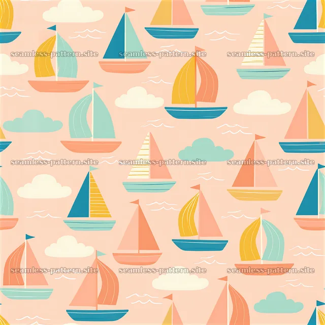 Colorful sailboats pattern on a pink background — seamless tileable pattern