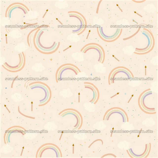 Birthday rainbow pastel seamless pattern with rainbows and clouds — seamless tileable pattern