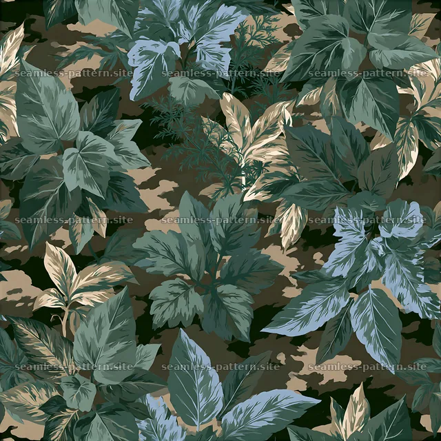 Repeat leafy camouflage pattern with varying shades of green — seamless tileable pattern