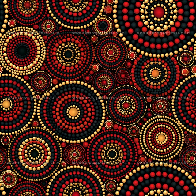 Dotted black red gold seamless pattern with circular motifs — seamless tileable pattern