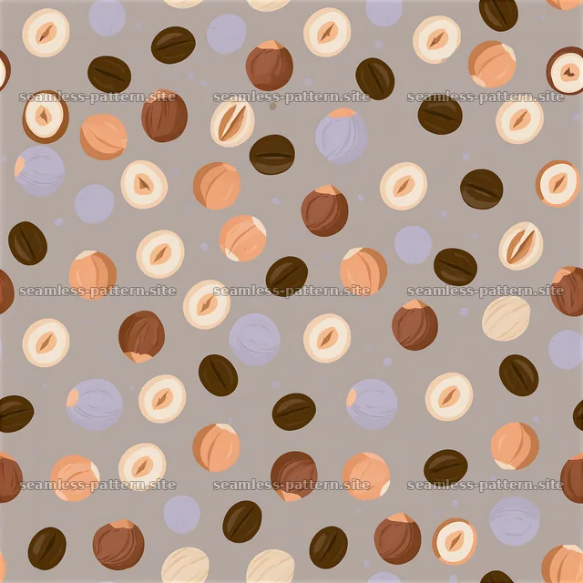 Seamless coffee beans and hazelnuts pattern in neutral tones — seamless tileable pattern