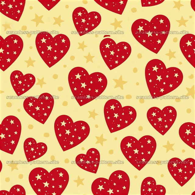 Red Heart and Star Seamless Pattern on Yellow — seamless tileable pattern