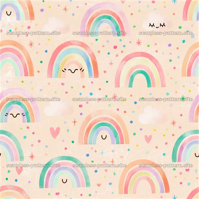 Pastel rainbow and cloud seamless pattern — seamless tileable pattern