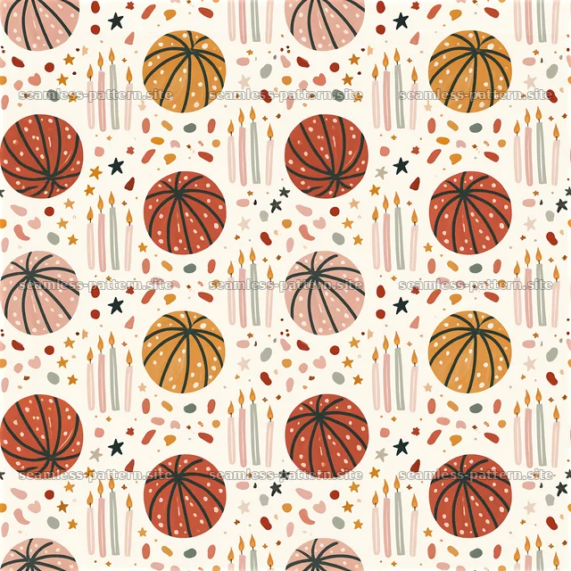 Colorful seamless pattern with basketballs and birthday candles — seamless tileable pattern