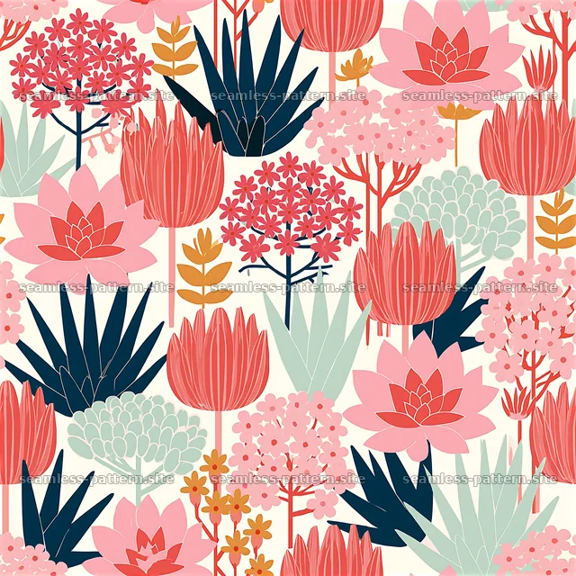 Colorful Succulent and Botanical Floral Seamless Pattern — seamless tileable pattern