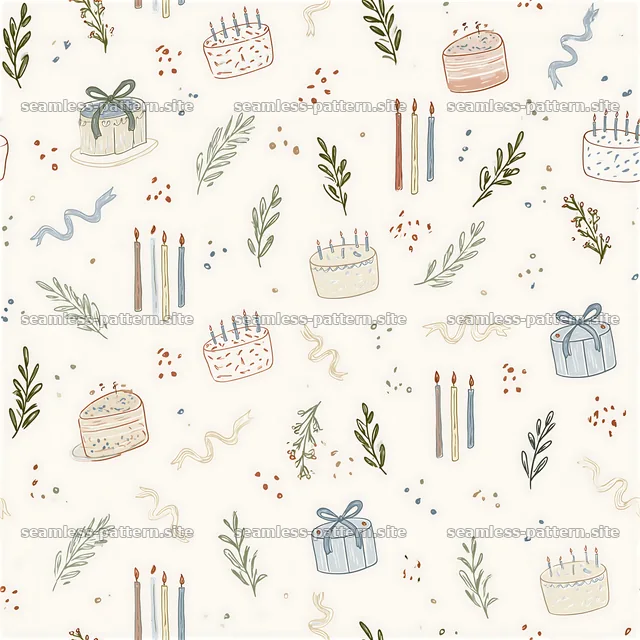 Birthday doodle seamless pattern with cakes and candles — seamless tileable pattern