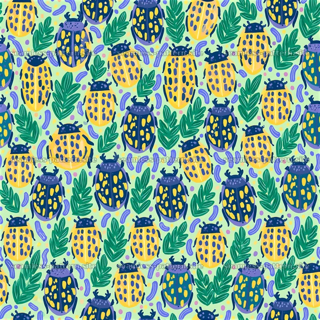 Vibrant Beetle and Leaf Seamless Pattern — seamless tileable pattern