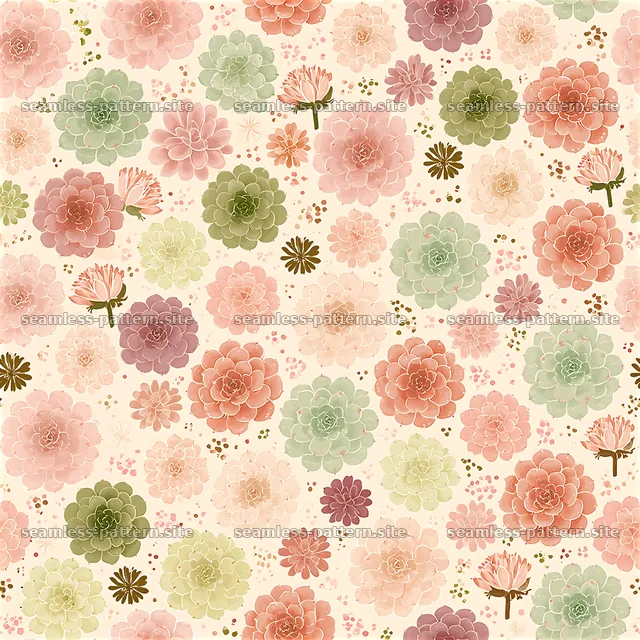 Colorful floral seamless pattern with varied succulent designs — seamless tileable pattern
