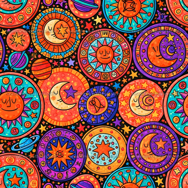 Colorful Astrology Medallion Seamless Pattern — seamless tileable pattern