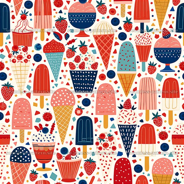 Colorful ice cream cones and popsicles in a cheerful design — seamless tileable pattern