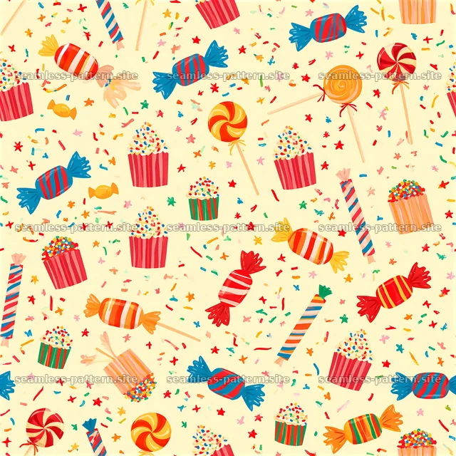 Birthday Candy and Cupcake Seamless Pattern — seamless tileable pattern