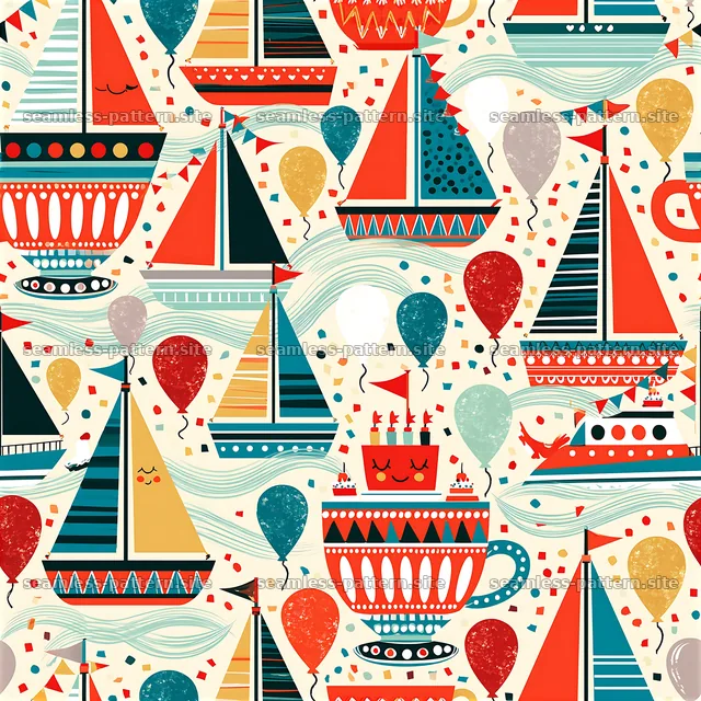 Birthday Sailboats and Balloons Seamless Pattern — seamless tileable pattern