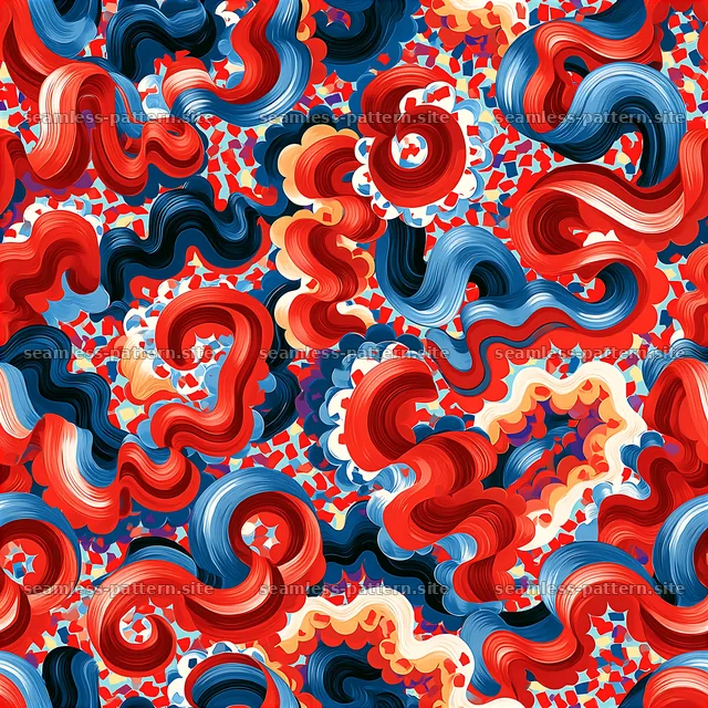 Red and Blue Curled Streamers Seamless Pattern — seamless tileable pattern