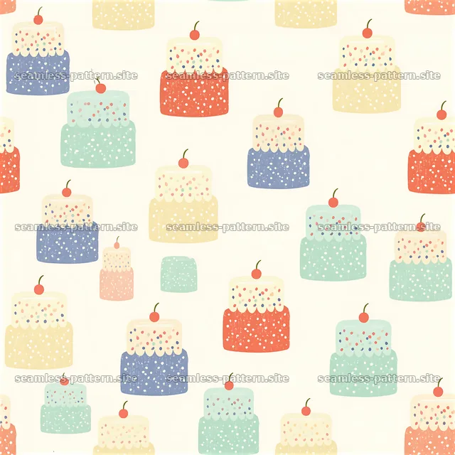 birthday pastel tileable texture with cakes and cherries — seamless tileable pattern