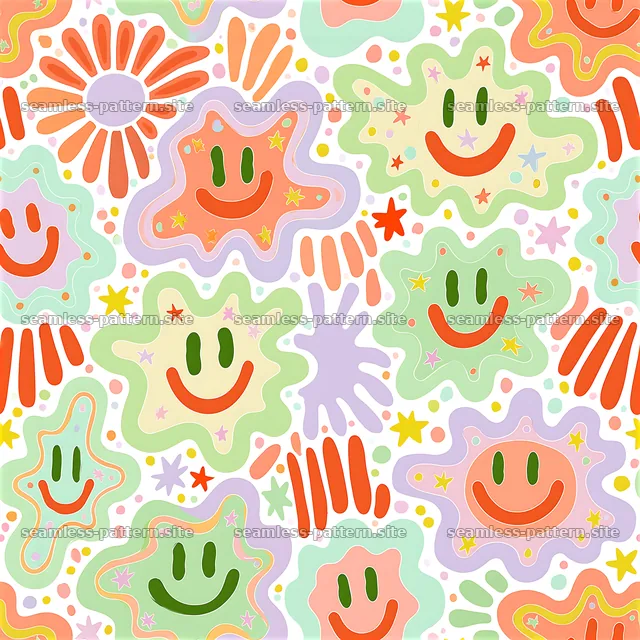 Funky Smiley Seamless Pattern with Colorful Abstract Shapes — seamless tileable pattern