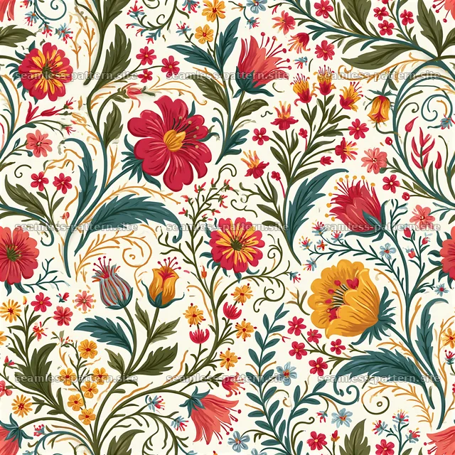 Bright floral details seamless pattern in vibrant colors on light background — seamless tileable pattern