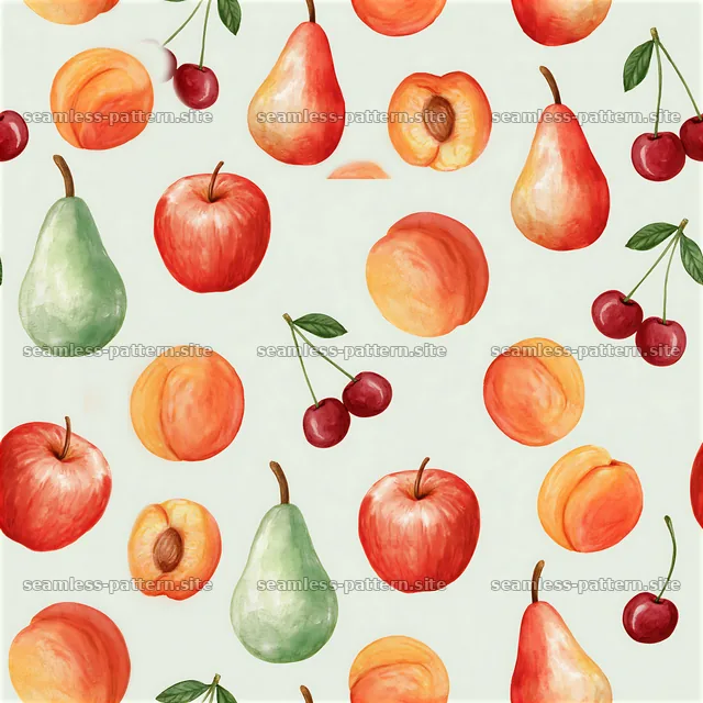 Watercolor Fruit Seamless Pattern with Apples, Pears and Cherries — seamless tileable pattern