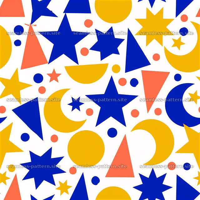 Birthday Geometric Seamless Pattern with Stars and Moons — seamless tileable pattern