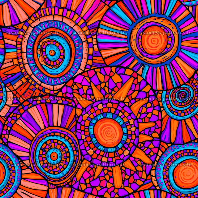 Funky geometric tileable pattern with colorful radial motifs — seamless tileable pattern