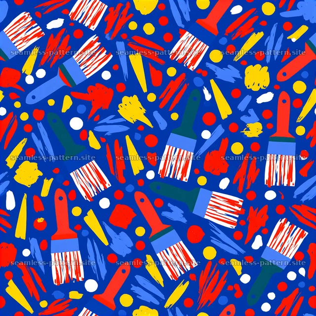 Playful paintbrush seamless pattern for kids with colorful design — seamless tileable pattern
