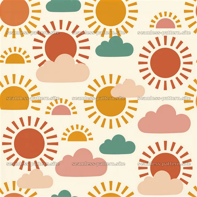 Bright sun and cloud seamless pattern for kids — seamless tileable pattern