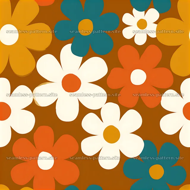 Cute daisy pattern in orange and teal colors for kids — seamless tileable pattern