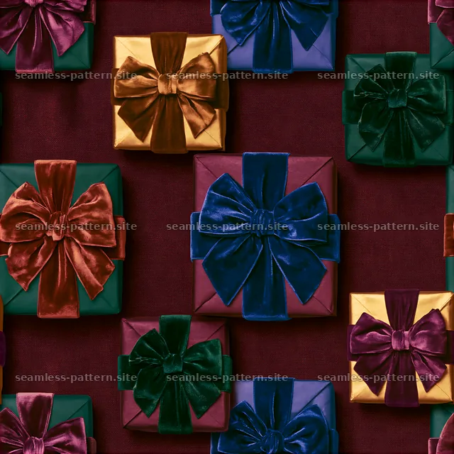 Colorful wrapped presents pattern on a dark background — seamless tileable pattern