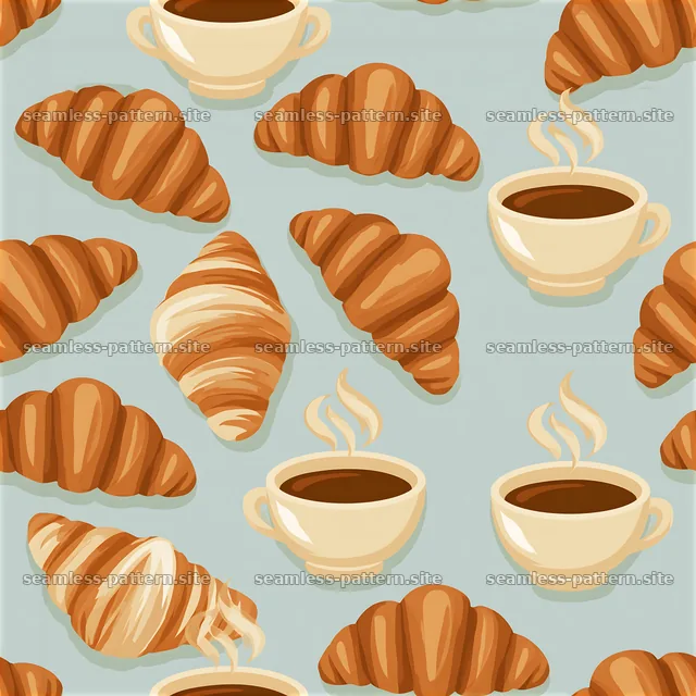Seamless Coffee and Croissant Pattern — seamless tileable pattern