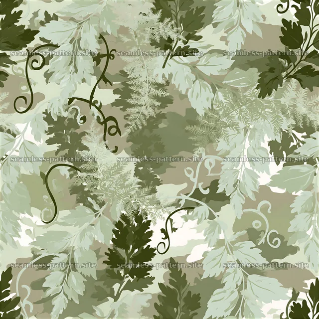 Seamless foliage camouflage pattern in muted green tones — seamless tileable pattern