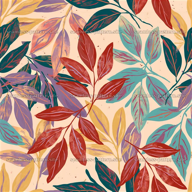 Colorful leaf seamless pattern showing various leaf shapes and colors — seamless tileable pattern