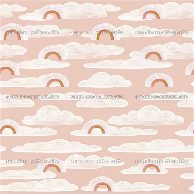 Rainbow Clouds Seamless Pattern on Blush Background — seamless tileable pattern